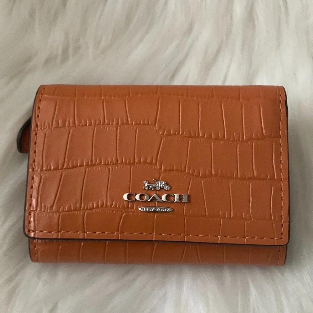 COACH Smooth Croc Embossed Leather Micro Wallet in Washed Orange - Picture 2 of 4